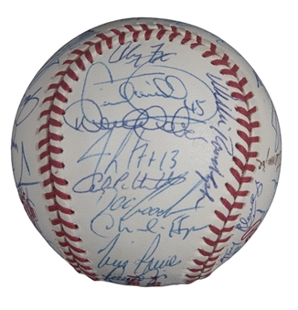 1996 World Series Champion New York Yankees Team Signed Official World Series Baseball With 34 Signatures Including Rookie Jeter & Rookie Rivera  (JSA)